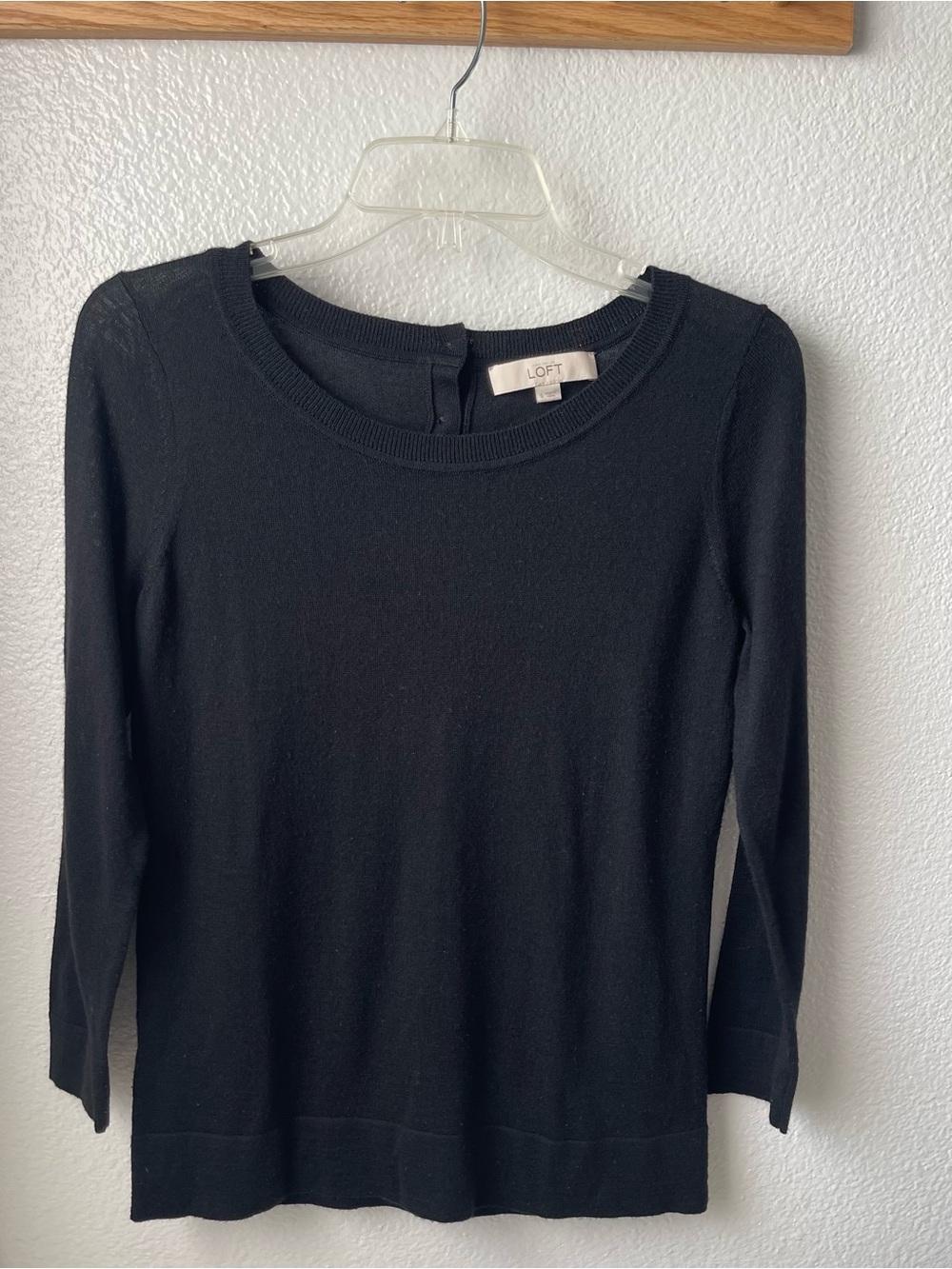 LOFT Boatneck Wool Blend Knit Button Back Quiet Luxury Classic Minimalist Office